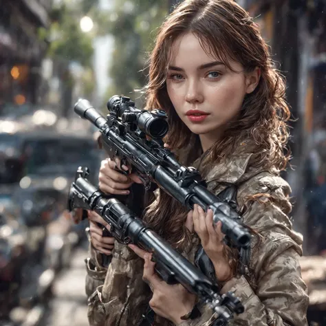 girl with a gun highly detailed, 8K