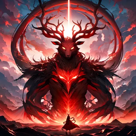 Chinese，Chinese Mythology，Tigers head，Deer antlers、Snake&#39;s body，The claws of an eagle，Bird&#39;s Tail，huge，Eyes glow red，Glow Effect，Surrounded by clouds，Medium shot，Full body portrait， highly detailed surreal vfx，Overclocking， - AR 16:9 --q 2 --s 1000