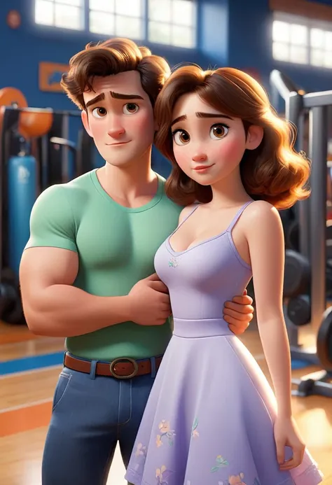 (disney pixar style:1.2) (cute adorable girl:1.1) (adult aged 20:1.15), white, hazel eyes, wearing a moderndress, big breasts, i...