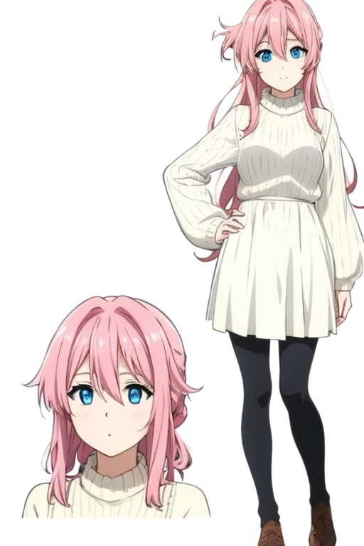 Long Pink hair, blue eyes, normal clothes