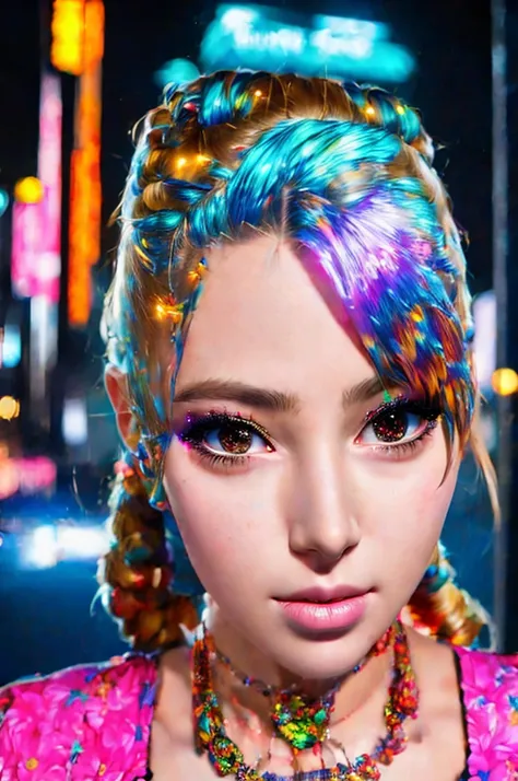 (best quality, masterpiece1.2), (detailed eye:1.2), complex detail, depth of field, 1girl, city, cyberpunk, neon, neon lights, night, moon,