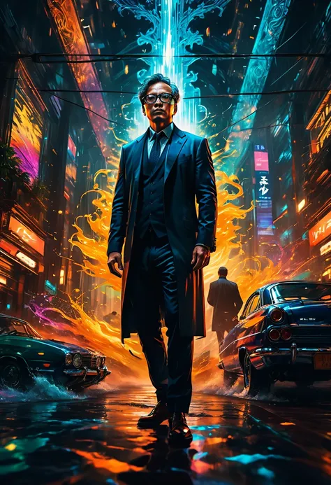 Wearing Glasses, full body, by Emmanuel Shiu, dramatic composition, cinematic dynamic action scene, vibrant colors, cinematic lighting, dramatic lighting, best quality, masterpiece, very aesthetic, perfect composition, intricate details, ultra-detailed