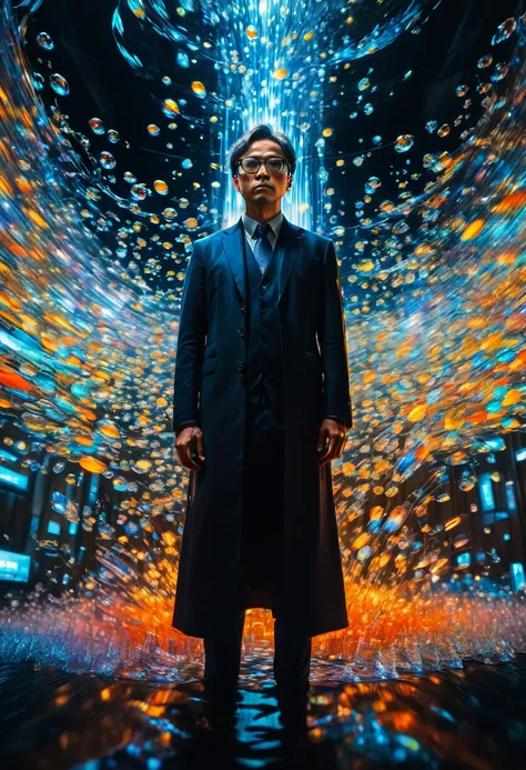 Wearing Glasses, full body, by Yoshitomo Nara, dramatic composition, cinematic dynamic action scene, vibrant colors, cinematic lighting, dramatic lighting, best quality, masterpiece, very aesthetic, perfect composition, intricate details, ultra-detailed