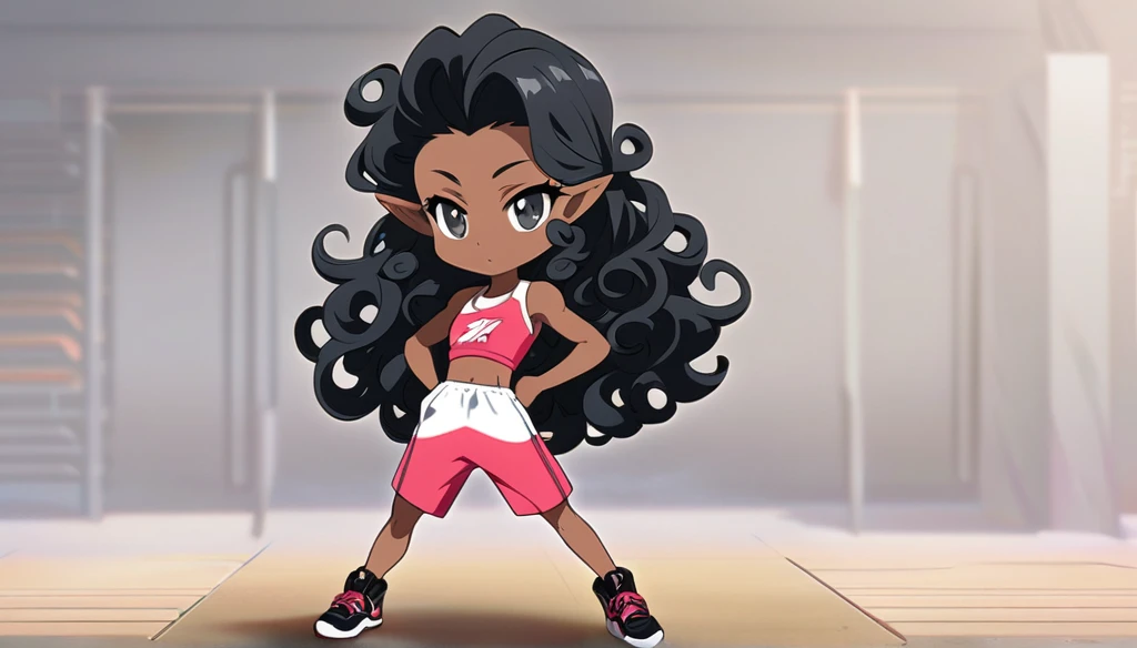 anime art style, dark elf, African skin, black hair, Curly hair, long hair, black eyes, ((man)), athletic body, y2k youth clothing, full body