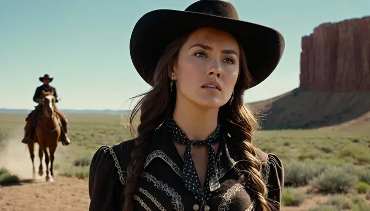 Create an image that illustrates this text: But she never allowed these doubts to dominate her for long. old West. high definition cinematic image.