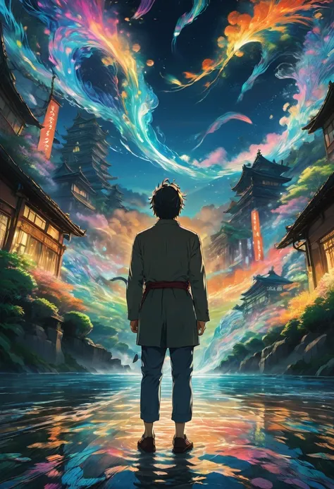 Wearing Glasses, full body, by Studio Ghibli, dramatic composition, cinematic dynamic action scene, vibrant colors, cinematic lighting, dramatic lighting, best quality, masterpiece, very aesthetic, perfect composition, intricate details, ultra-detailed