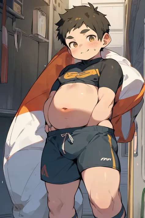 beautiful, ((chubby)), (very short hair),(tomboy), (big belly) (pudgy face), (naughty) (high school students) , (plump), ((young)), (androgynous), (boyish), (handsome), ((thick)), (overweight), (by hinahara hajime), (by daichi kouta), (beefy), (nipples), (...