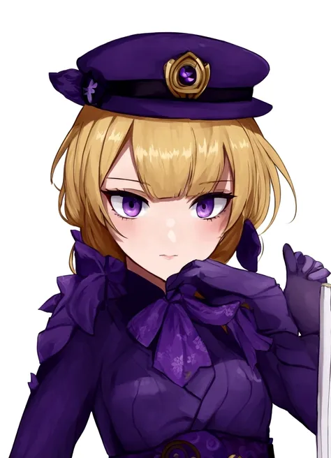 best quality, masterpiece, genshin impact bennette, fnaf security guard, purple suit,