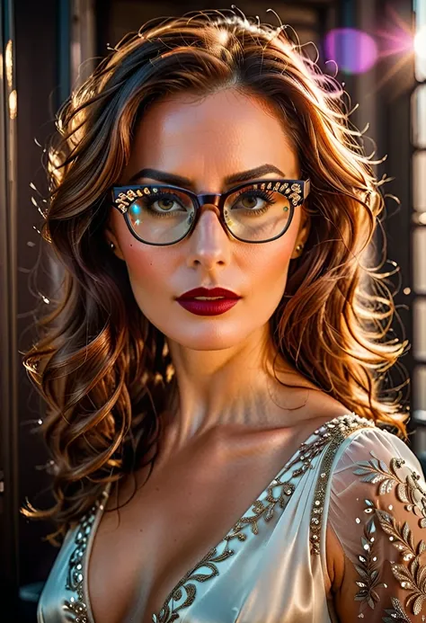 a facial portrait of a ((spy using glasses to take pictures)) working on a secret computer labratory, an elegant, exquisite beautiful female spy, dynamic hair color, dynamic hair style, (wearing elegant intricate details glasses: 1.3), dynamic color glasse...