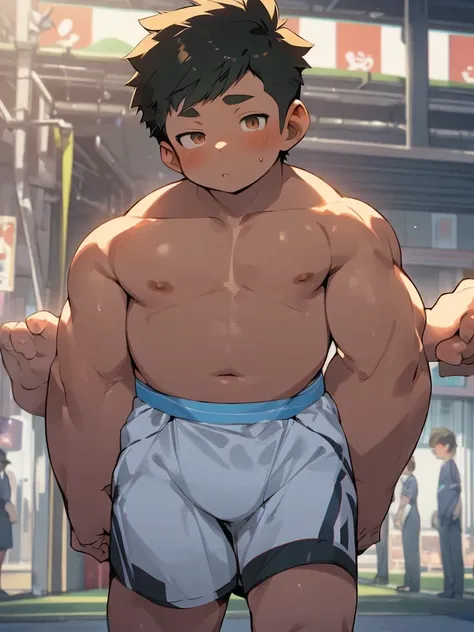 beautiful, ((chubby)), (very short hair),(tomboy), (breast) (pudgy face), (naughty) (high school students) , (plump), ((young)), (androgynous), (boyish), (handsome), (thick), (shota), ((overweight)), (by hinahara hajime), (by daichi kouta), (beefy), (sport...