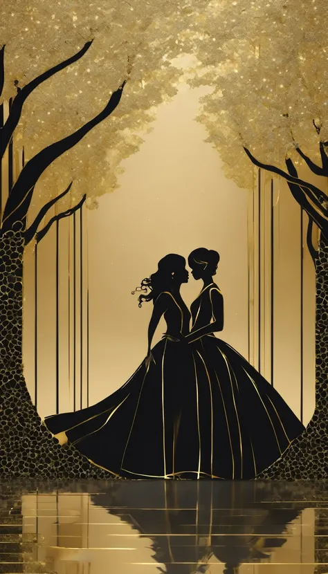 Lovers holding hands in gold and black