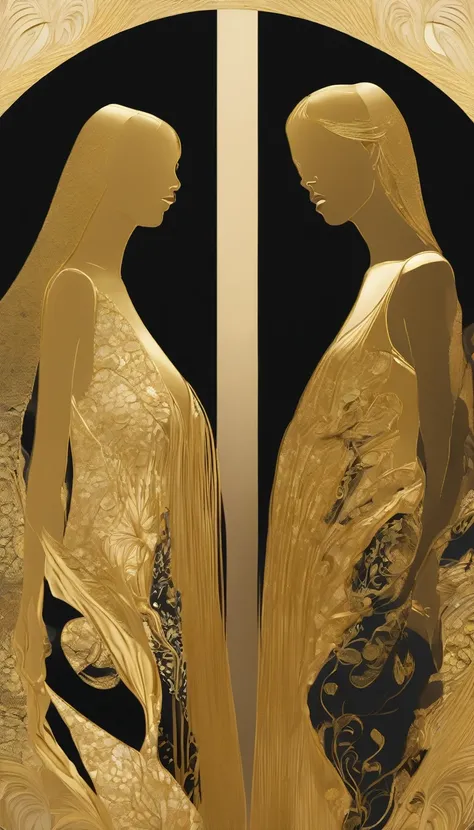 Lovers holding hands in gold and black