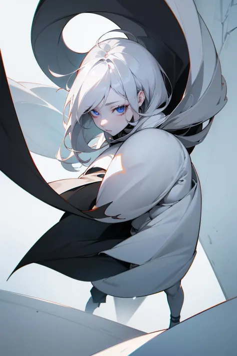 Masterpiece Quality, Perfect Generation, Sclera, Detailed Eyes, Skin, White Hair, Gray Eyes, Pale Skin, White Room Background, Facing Viewer, Standing, Tower Of God, Female,