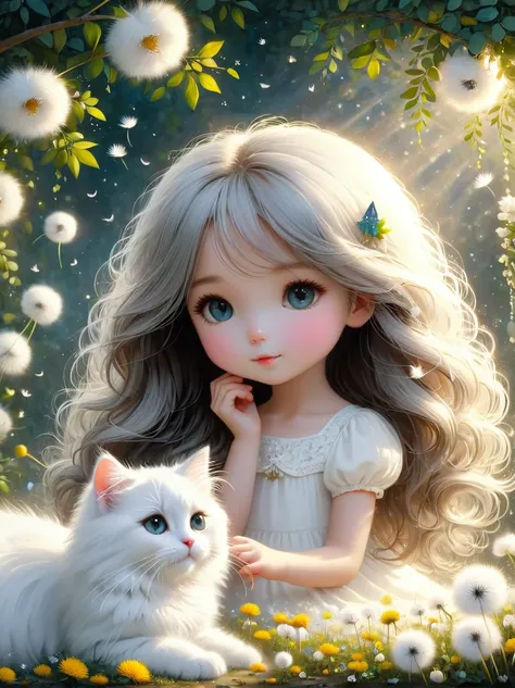 Girl and white cat