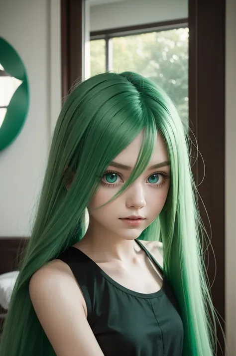 Inside Out Pixar Style Long Green Hair Playfully Styled 