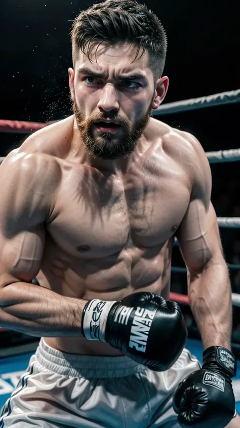 Man boxing, bearded, angry