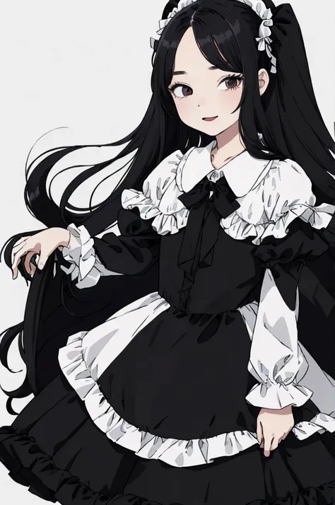 best quality, masterpiece, detailed,2d,flat color, 1girl,10yo,petit,black hair,straight hair,(long hair,),,lolita dress,