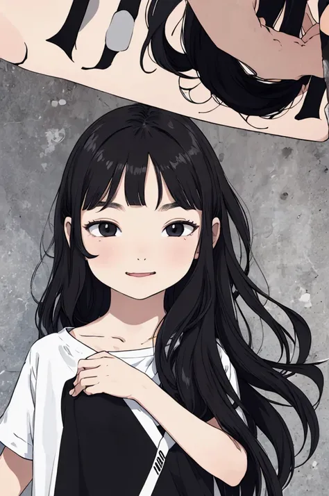 best quality, masterpiece, detailed,2d,flat color, 1girl,10yo,petit,black hair,straight hair,(long hair,),