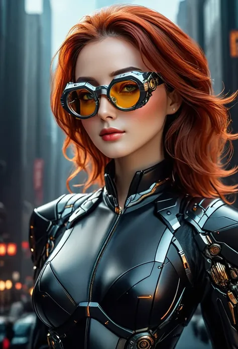 Arafed a picture of a human female spy, wearing dark suit, wearing ((mecha glasses: 1.5))exquisite beautiful female, dynamic eye color, dynamic hair color, dynamic hair style, (wearing elegant intricate details glasses: 1.3), dynamic color glasses, dynamic...