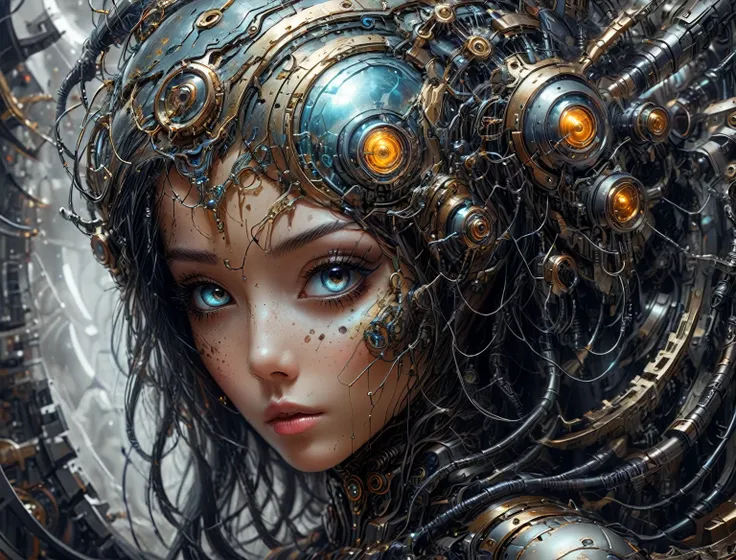 a close up of a woman with a futuristic headpiece and a machine, detailed fantasy digital art, 4k highly detailed digital art, g...