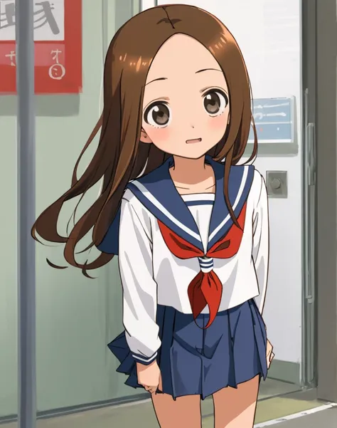 aatakagi, long hair, sailor collar, red neckerchief, sailor shirt, white shirt, long sleeves, miniskirt, blue skirt,socks