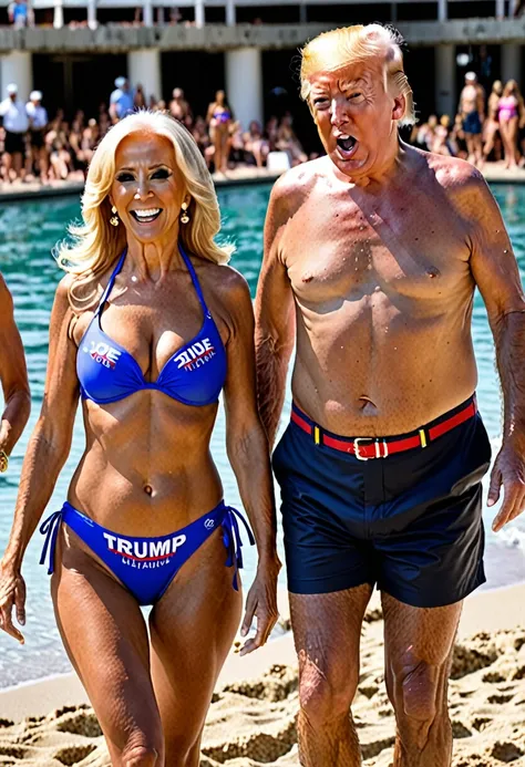 A swimsuit competition featuring Donald Trump and Joe Biden