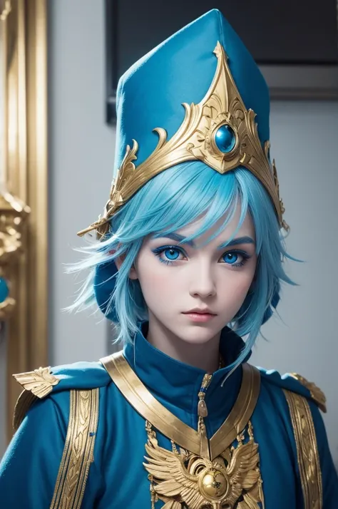 Image of a Tielfing with blue hair and gold-like eyes