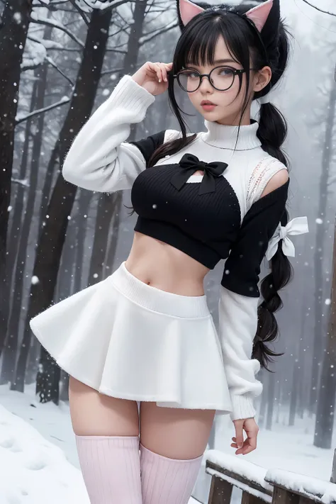 (Best Quality,High resolution:1.2), Ultra-detailed, Realistic portrait, hot Russian girl, pretty face, perfect long legs, full body, tiny waist. large breasts, standing, tight white cropped jumper, black high waist leggings, pink and white snow boots, in t...