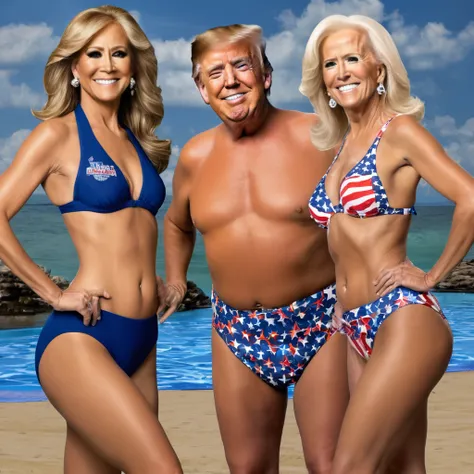 A swimsuit competition featuring Donald Trump and Joe Biden