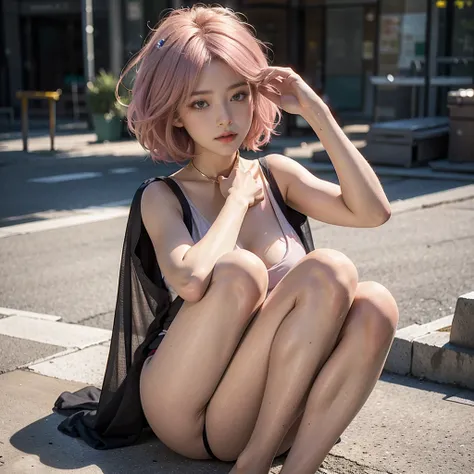 20yo woman， （masterpiece： 1.4）， （8K， reality， original photo， best quality： 1.4）， Japan， （1 girl）， beautiful face， （Real faces： 1.4）， （pink hair， short hair： 1.3）， hairstyle， Realistic blue eyes， beautiful details eyes， （reality skin： 1.3）， beautiful skin，...