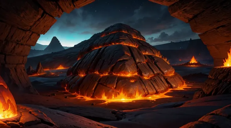 Hotland from undertale, 4k, high detail, detailed lavs, lava