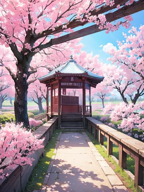 a place with lots of sakura flowers without people