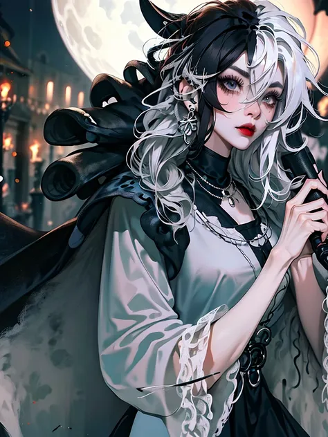 ((best quality)), ((masterpiece)), (detailed), 1girl, solo, beautiful, gothic, witch, gloomy, Asian woman, mature, black clothing, hooded black robe, modest clothing, hood up, goddess of death, blank expression, stoic expression, serious expression, split ...