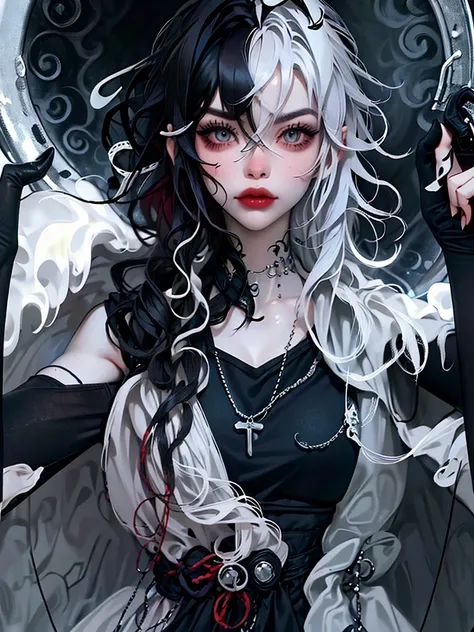 ((best quality)), ((masterpiece)), (detailed), 1girl, solo, beautiful, gothic, witch, gloomy, asian woman, mature, black clothin...