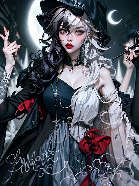 ((best quality)), ((masterpiece)), (detailed), 1girl, solo, beautiful, gothic, witch, gloomy, asian woman, mature, black clothin...