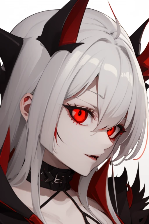 Vampire bat demon with red eyes and white hair and white fur looking directly at viewer white fur night background