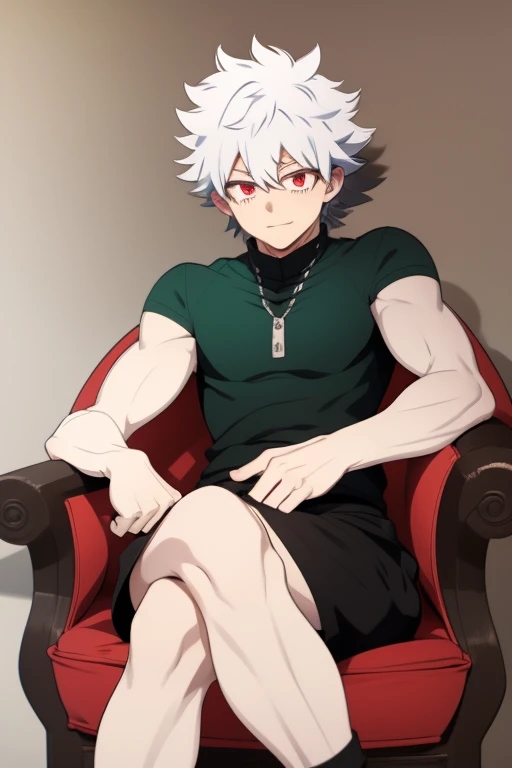 Izuku Midoriya from My Hero Academia red eyes and white hair, pale skin. Looking directly at the viewer