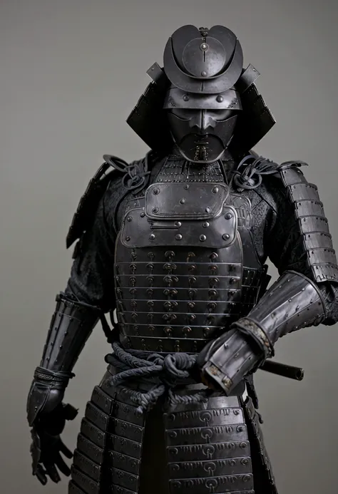 Japanese samurai wear ghost masks，without a helmet, urban samurai, epic image, ero,frontal photo，Extremely meticulous，Full Armor，Front photos，relaxante，without a helmet，curly hair，black armour，broken armor，The body is not clean，bleed，Combat posture，on batt...