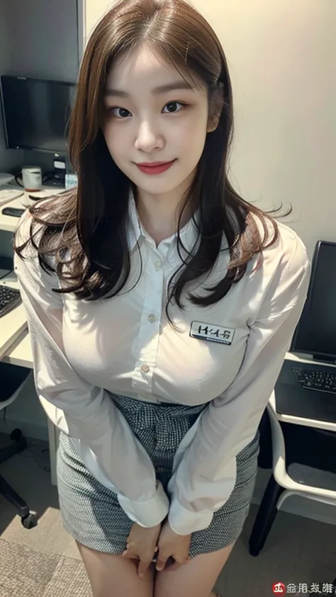 ((top-quality、​masterpiece、photographrealistic:1.4、in 8K))、Beautuful Women１a person、25years old、delicate and beautiful face、Eyes and faces with detailed 、(Modern workplace with computer:1.2)、(Shirt:1.2)、(standing:1.2)、A smile、Beautiful lighting、Textured sk...