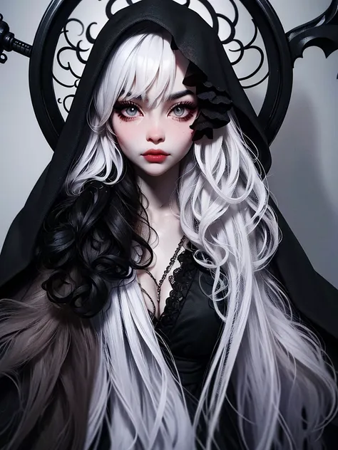 ((best quality)), ((masterpiece)), (detailed), 1girl, solo, beautiful, gothic, witch, gloomy, asian woman, mature, black clothin...