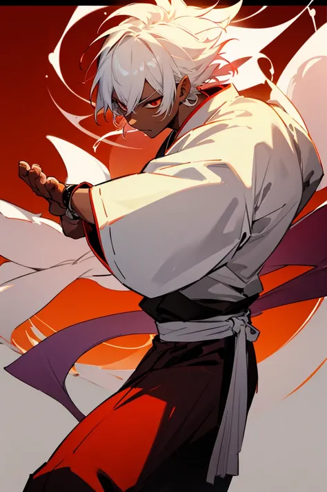 Haori, male, Demon, demon skin color, Aura, Shrine Background, martial artist gi