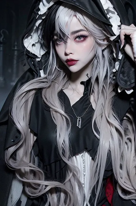 ((best quality)), ((masterpiece)), (detailed), 1girl, solo, beautiful, gothic, witch, gloomy, asian woman, mature, black clothin...