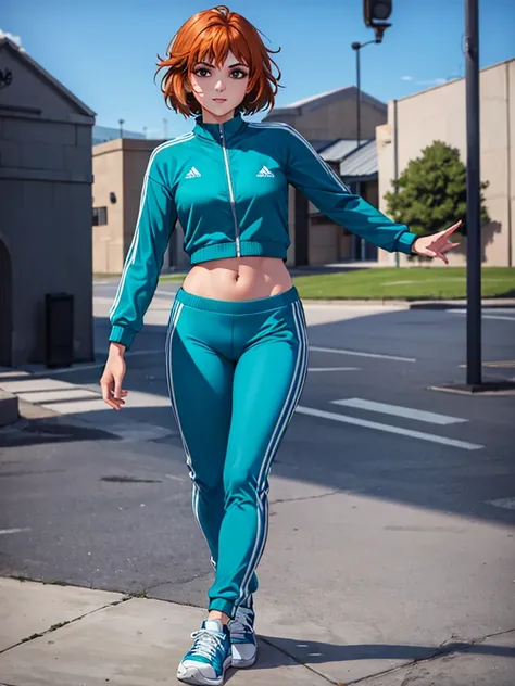 merula, full body, blue adidas sport pants