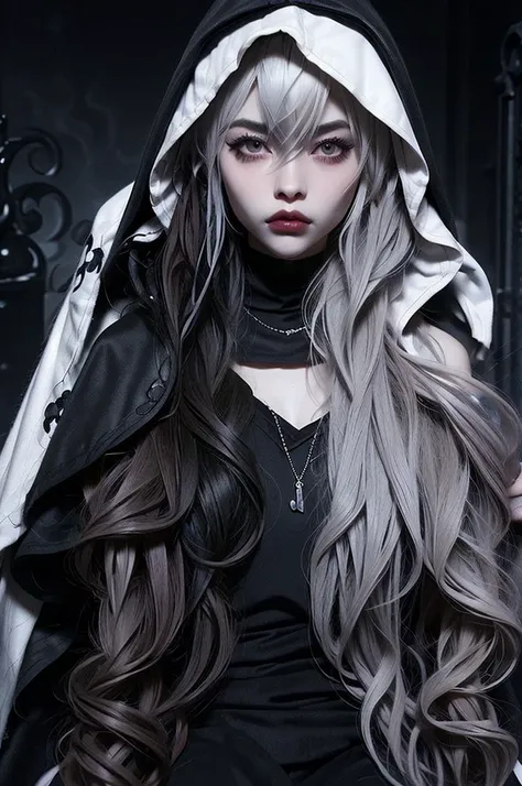 ((best quality)), ((masterpiece)), (detailed), 1girl, solo, beautiful, gothic, witch, gloomy, asian woman, mature woman, black c...