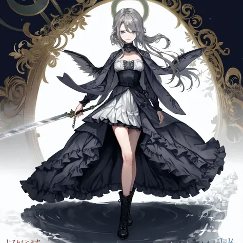 ((best quality)), ((masterpiece)), (detailed), 1girl, character design, female, dynamic poses, long white grey hair, grey white ...