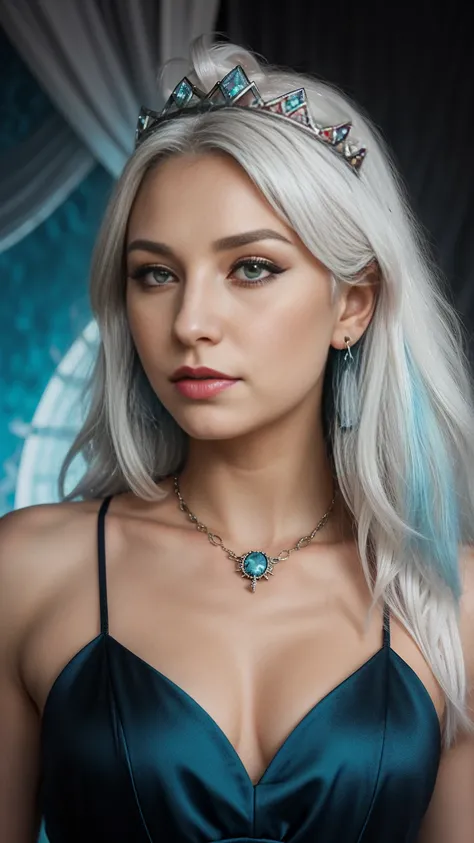 Goddess, tribal, white hair, Devine, cyan eyes, saphira septum Peircing , mystical eyes, queen, ligh blue Jewllery, queen, lip piercings