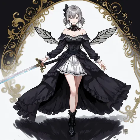 ((best quality)), ((masterpiece)), (detailed), 1girl, character design, female, dynamic poses, long white grey hair, grey white ...