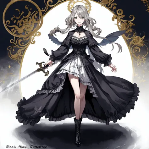 ((best quality)), ((masterpiece)), (detailed), 1girl, character design, female, dynamic poses, long white grey hair, grey white ...