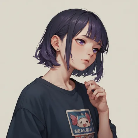 mimi lubi with short black hair and purple bangs