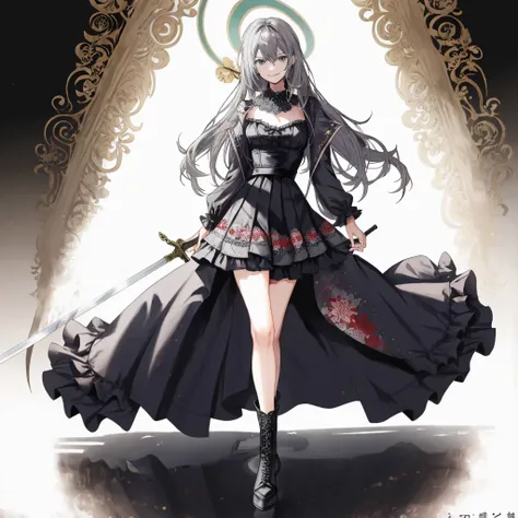 ((best quality)), ((masterpiece)), (detailed), 1girl, character design, female, dynamic poses, long white grey hair, grey white ...